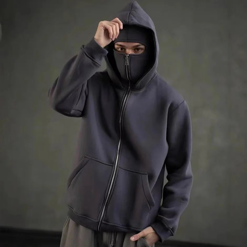 Y2K Double-Hood Zip-Up Balaclava Hoodie