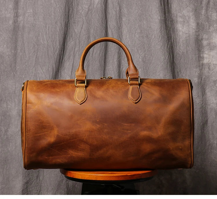 Leathfocus Men's Cowhide Travel Bag Women's Weekend Handbag Large Capacity Vintage Duffle Bag Crazy Horse Leather Laptop Bag