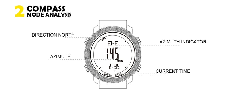 North Edge Men Sports Watches Waterproof 50M LED Digital Watch Men Military Compass Altitude Barometer