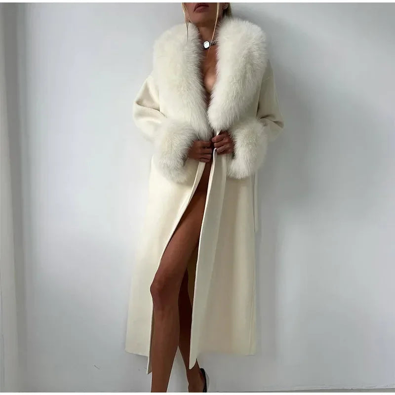 Faux Fur Patchwork Woolen Overcoat