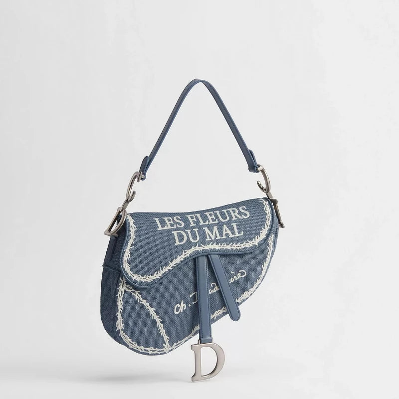 Luxury Designer Saddle Bag for Women Blue and White Book Cover Embroidery Shoulder Bag Fashion Exquisite High End Crossbody Bag