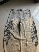 Men’s Y2K Gray Printed Loose-Fit Jeans