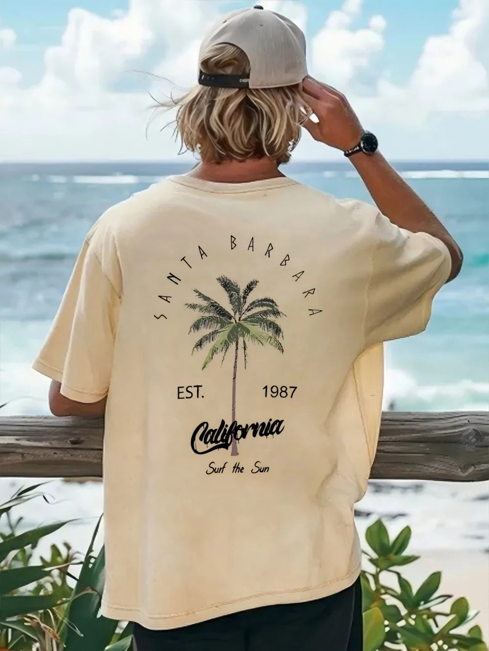 Men's Coconut Tree Print Cotton Tee | Relaxed Summer Fit