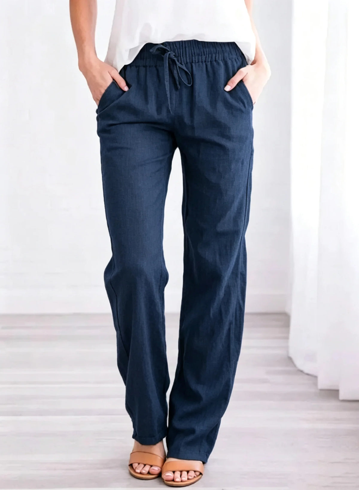 Women's Cotton Drawstring Straight Leg Pants