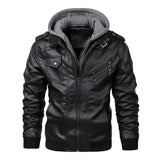 Men's Faux Leather Moto Jacket with Detachable Hood