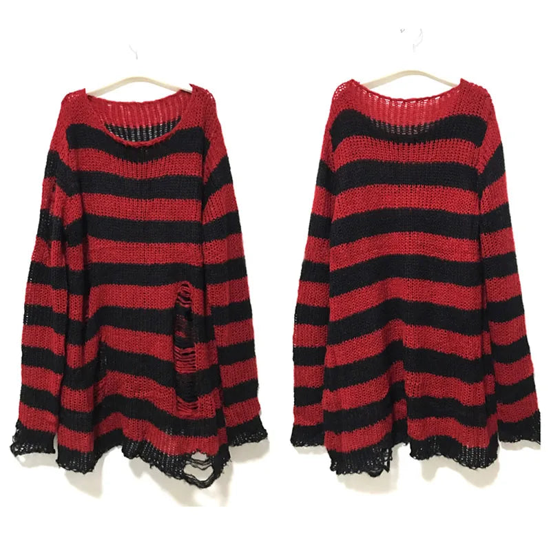 Gothic Striped Distressed Unisex Sweater