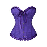 USA-Made Jacquard Ruffled Overbust Corset – Gothic Victorian Push-Up Bustier