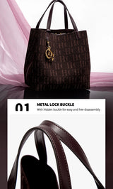 Trendy Solid-Color Women's Bucket Bag - Large Capacity Letter Print Design with Detachable Strap  Inner Card Pockets