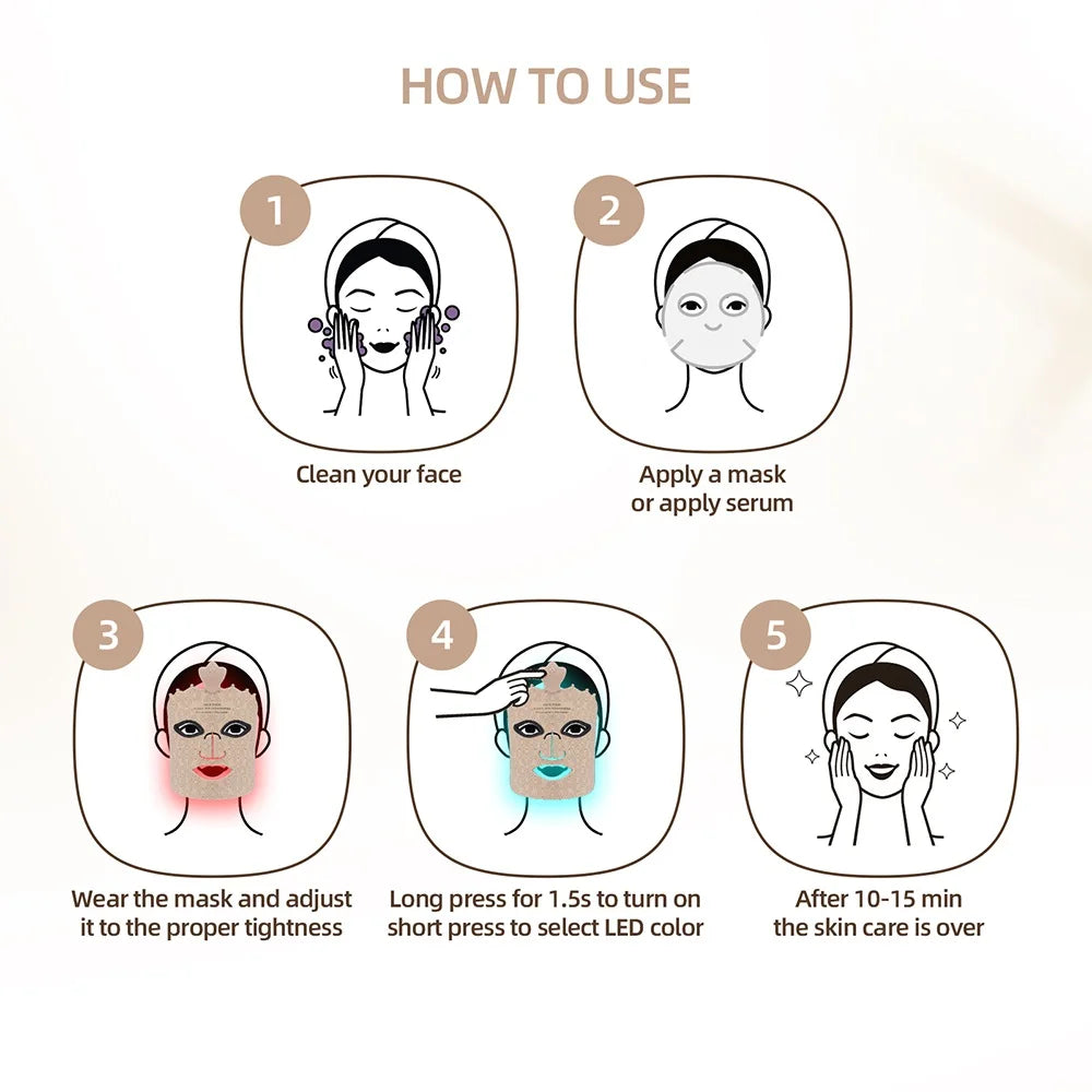 7 Colors Photon Silicone Face LED Mask 3D Facial Beauty Mask Red Light Therapy Skin Care Repair Skin Brightening Wireless Use