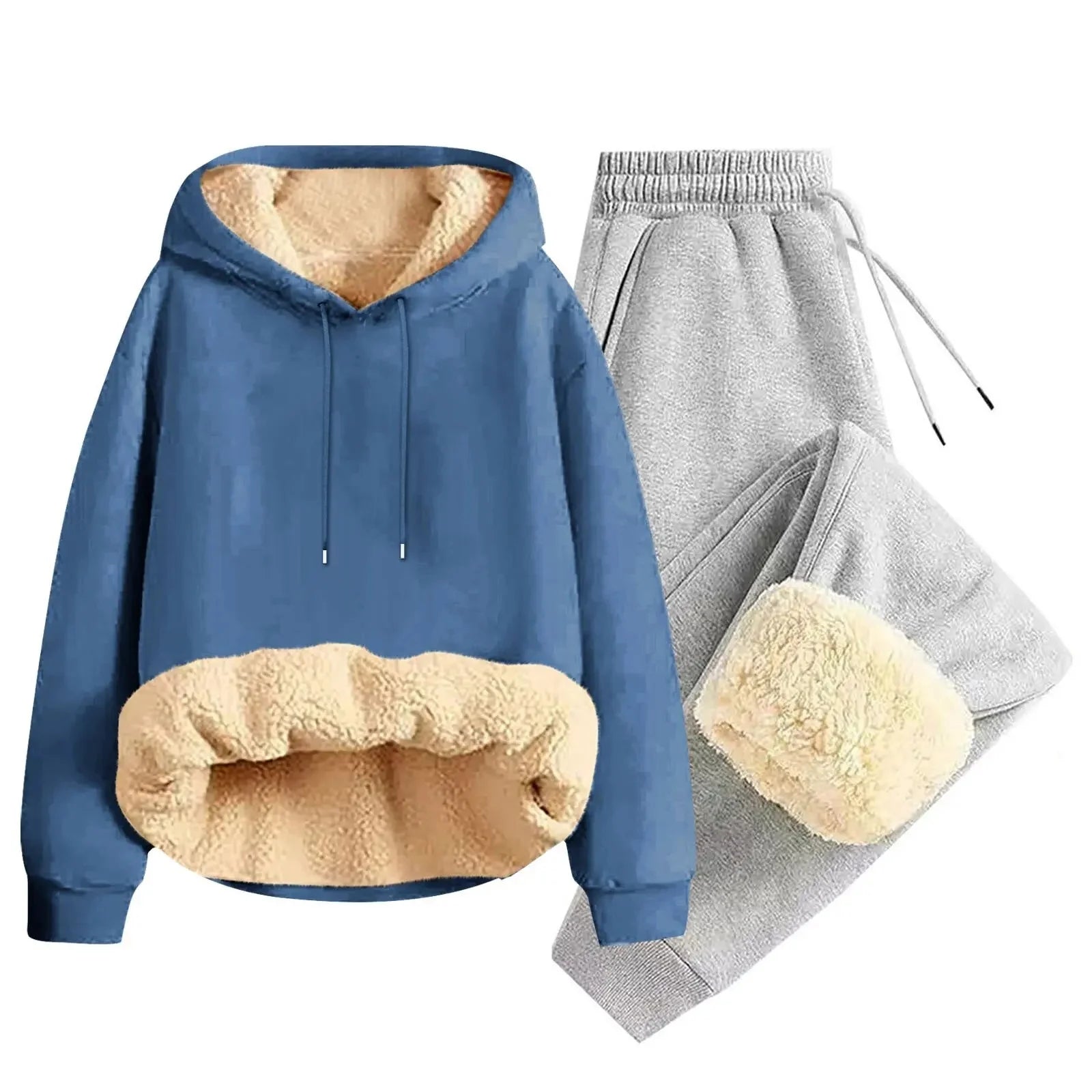 Men’s Thickened Lamb Velvet Hoodie Set