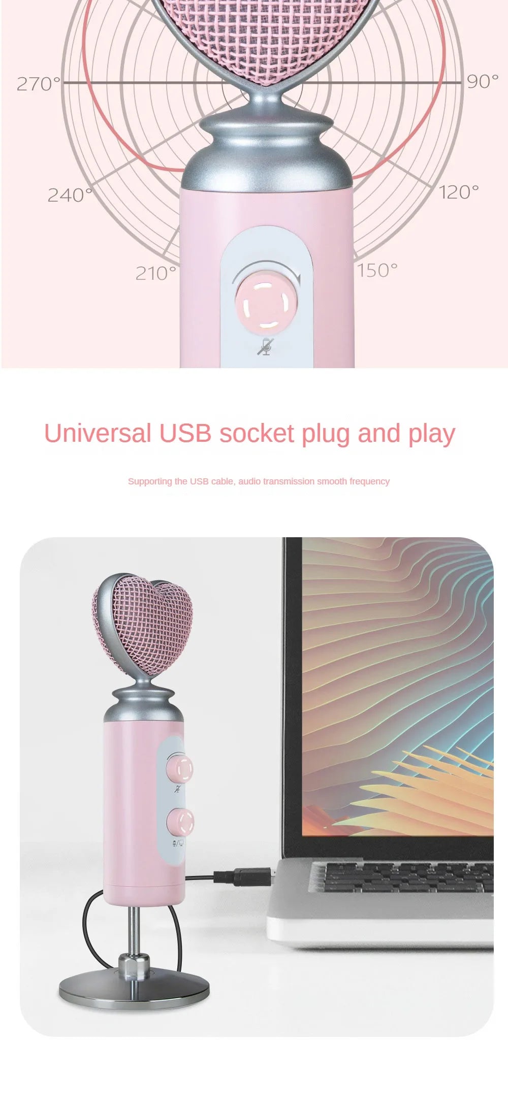 USB Condenser Microphone Pink Noise Reduction Professional for Mobile Phone