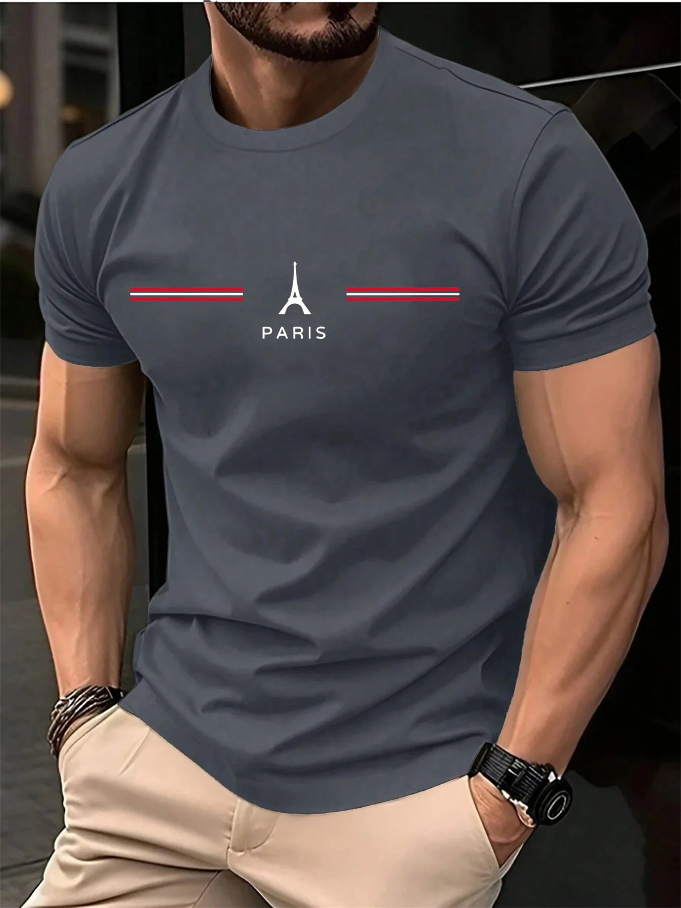 Men’s Paris Letter Print Oversized Cotton Tee