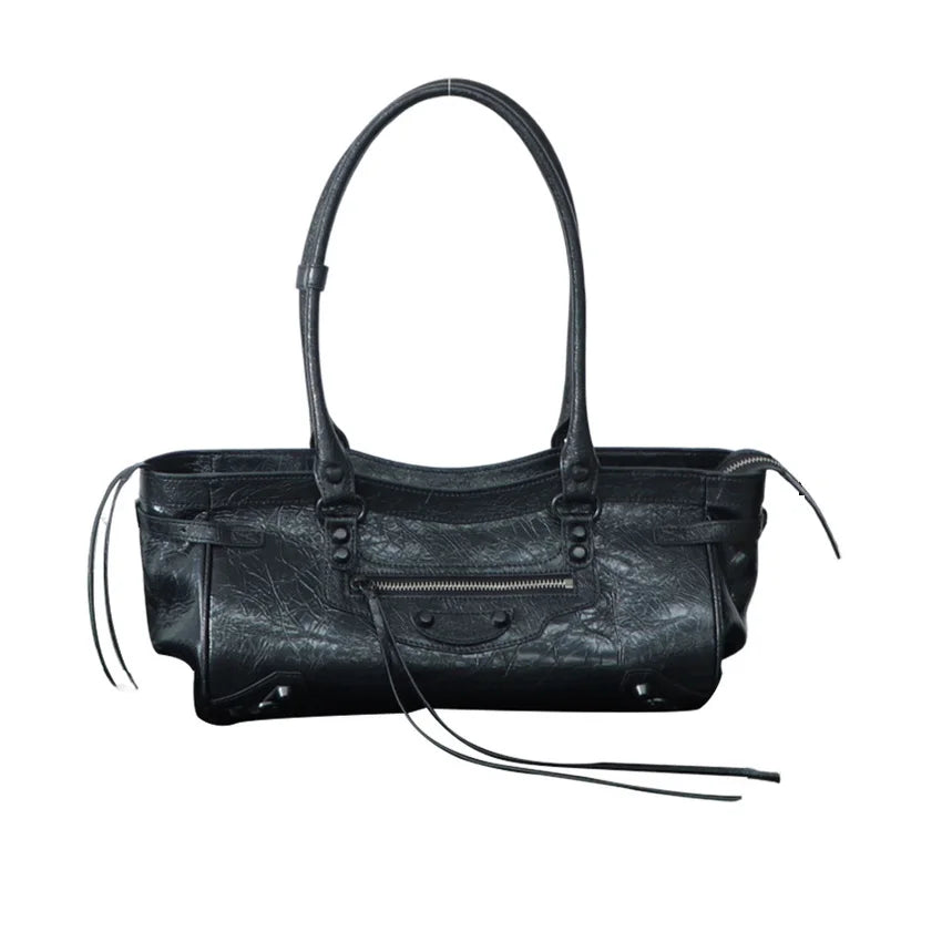2025 Punk Style Rivet Shoulder Bag Ladies Crossbody Bag Top Layer Cowhide Leather Motorcycle Bag Fashion Accessory