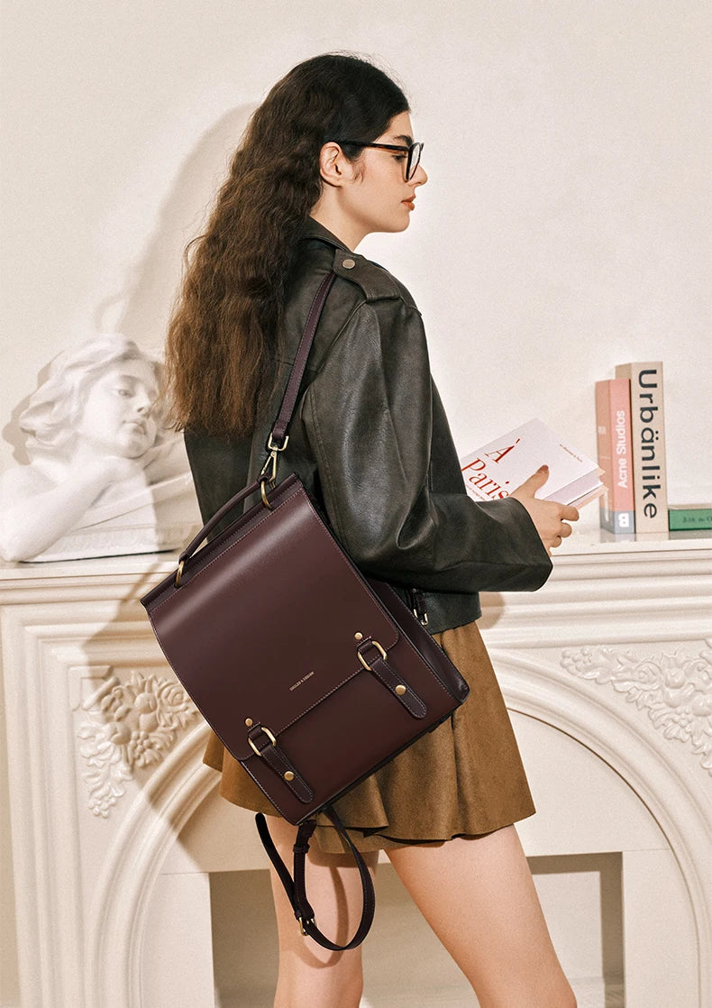 Cnoles Vintage Women's Leather Backpack Casual Shoulder Bag Travel Purse for Girls College School Book Bag
