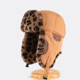 wild leopard print pilot caps Faux fur Bomber hat men ski cap winter hat thickened warm ear protect hat classic riding cap털모자