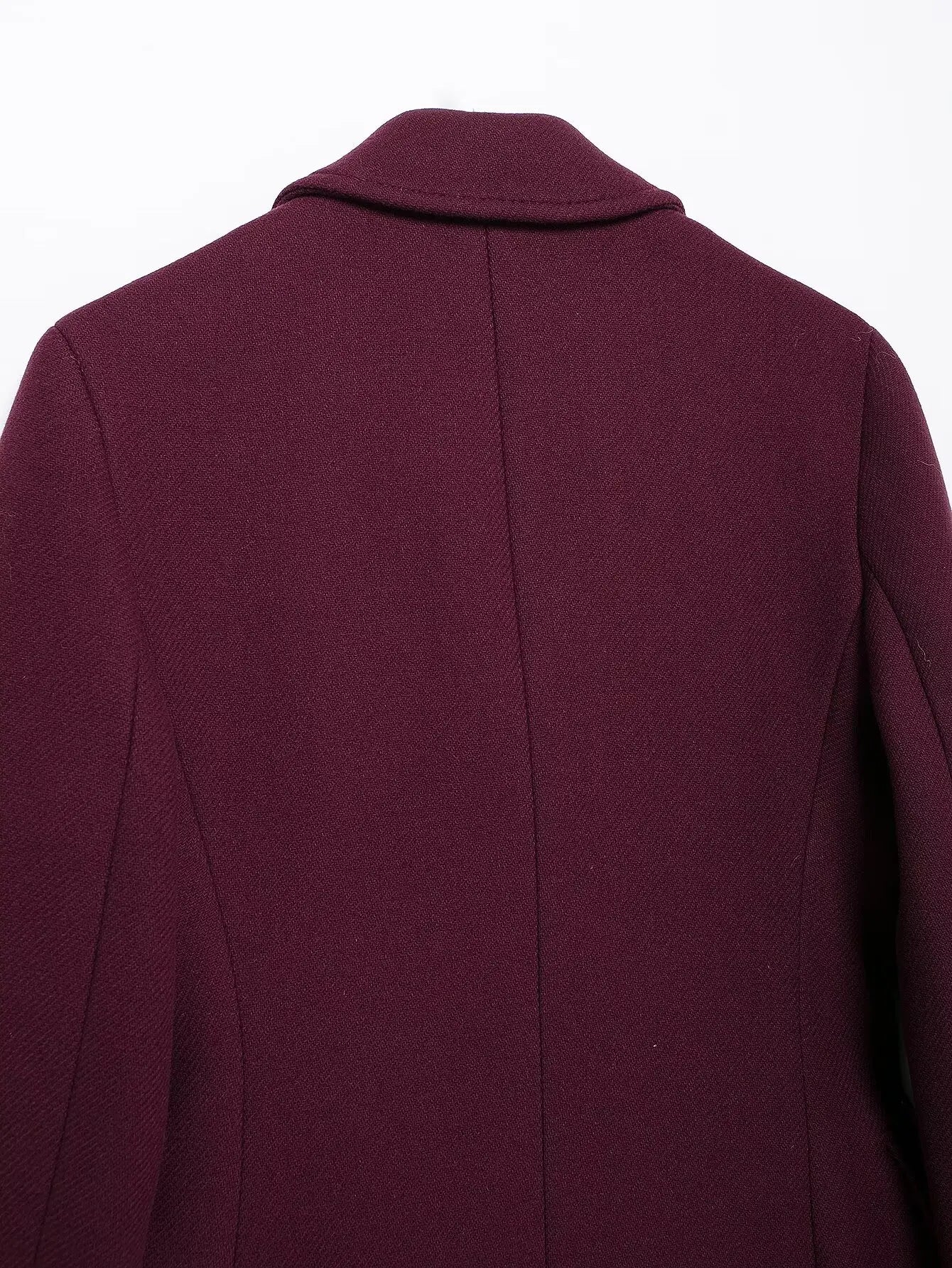 Elegant Burgundy Double-Breasted Long Coat