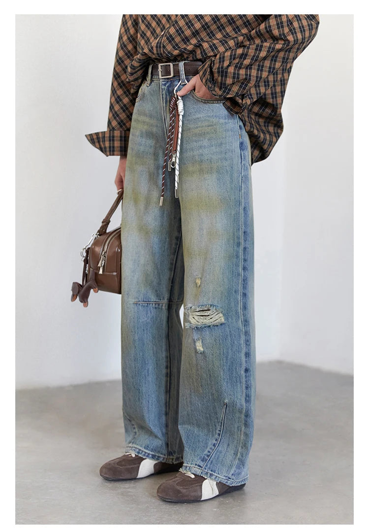 CHIC VEN Retro Women's Jeans Loose Casual  New High Waisted Wide Legs Denim Pant Female Trousers Spring Autumn 2025