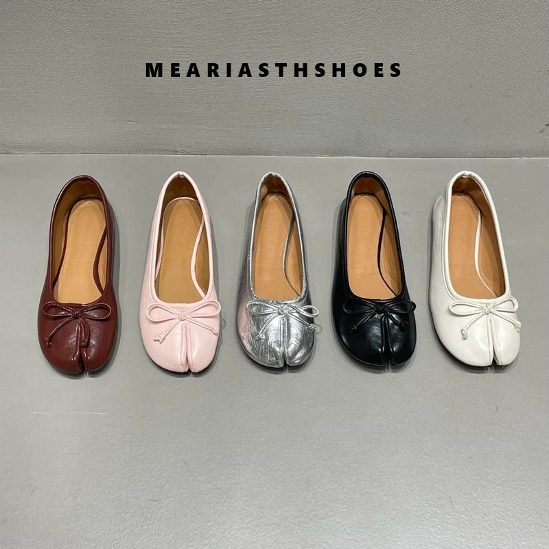 Women's Split-Toe Bow Loafers | Elegant Flat Pumps