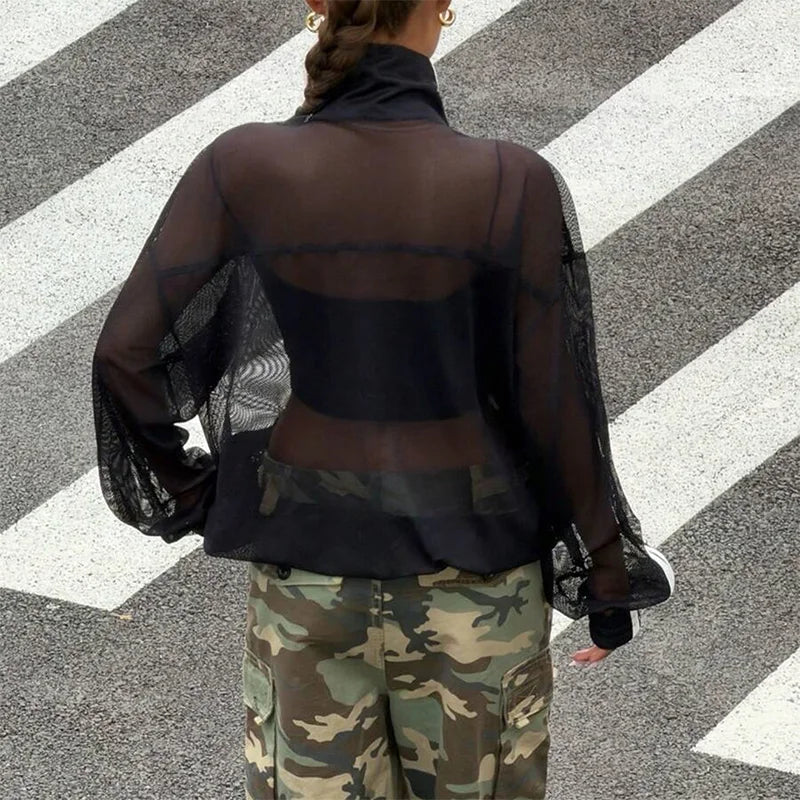 Women's Sheer Mesh Stand-Collar Jacket