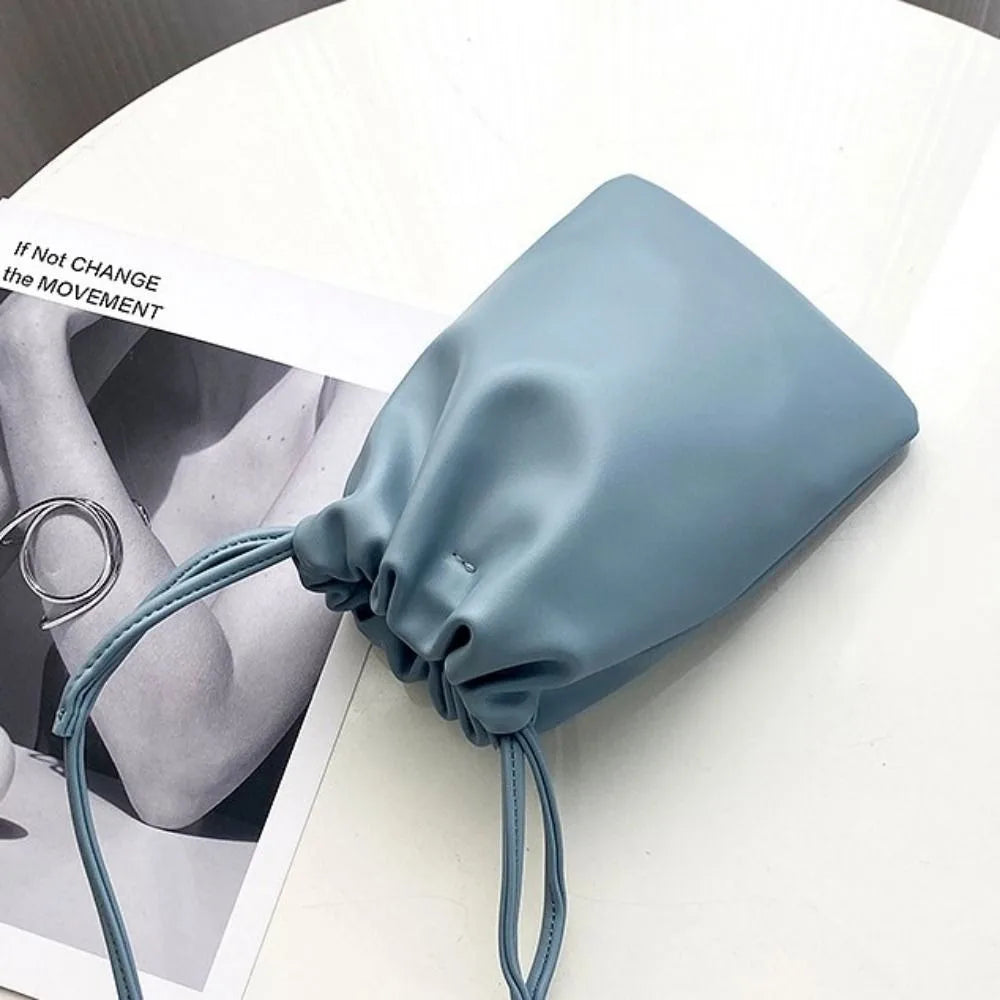 Portable Pu Leather Women Handbags Solid Flap Large Capacity Crossbody Bags Candy Color Mini Bucket Bag