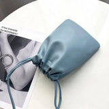 Portable Pu Leather Women Handbags Solid Flap Large Capacity Crossbody Bags Candy Color Mini Bucket Bag