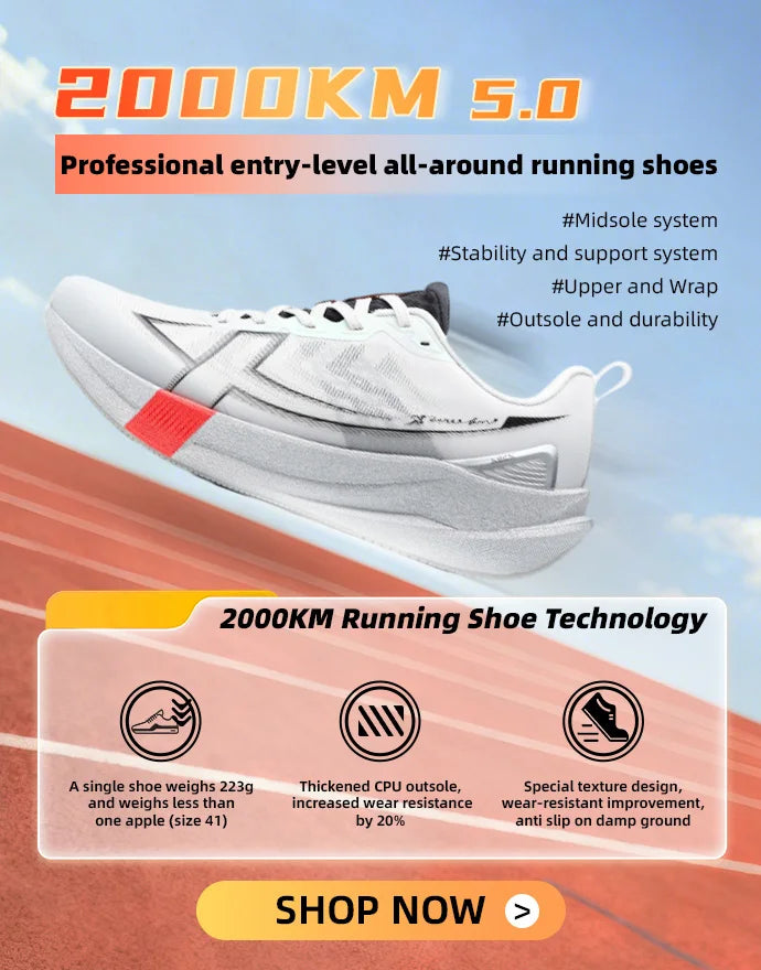 Xtep Men's Running Shoes 2000km 3.0 2025 Spring Lightweight Cushioned Wear-Resistant Training Jogging Sneakers 875119110032