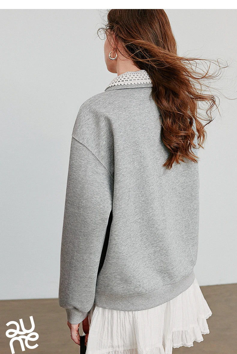 Women’s Green Colorblock Collared Sweatshirt
