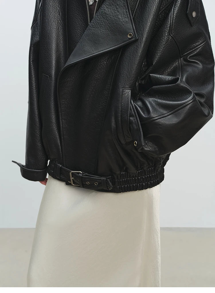 Mauroicardi Spring Oversized Black Soft Pu Leather Jacket Men Long Sleeve Belt Luxury Designer European Fashion Clothes 2025