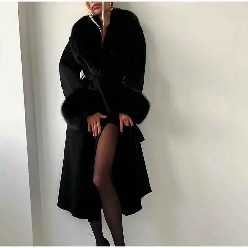 Faux Fur Patchwork Woolen Overcoat