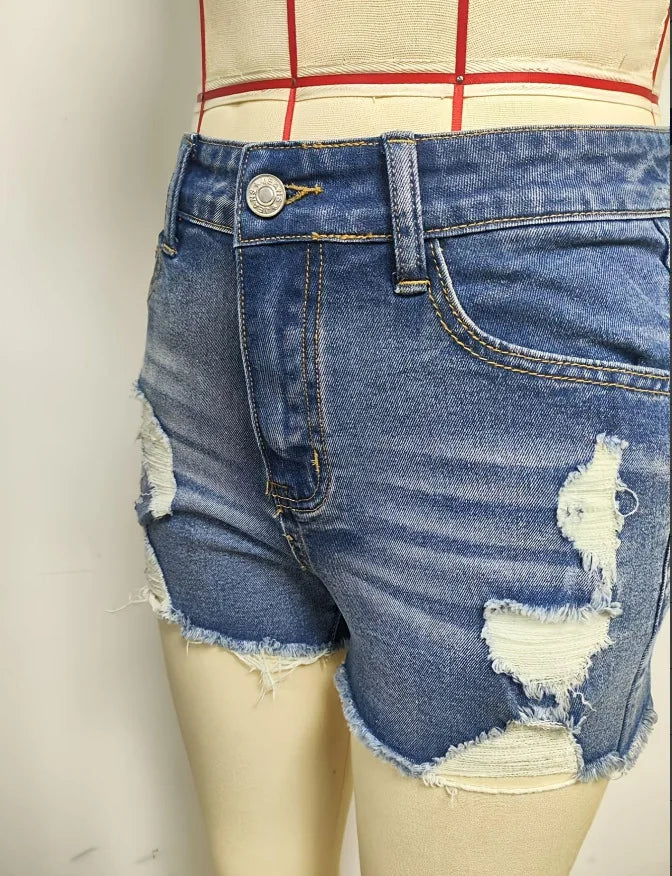 Women’s USA-Made Ripped Raw Denim Shorts – Sexy Retro Slim Fit Hot Pants