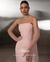 Pink Tulle Strapless Mermaid Evening Gown | Floral