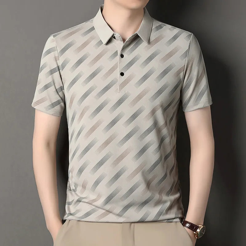 Men's Contrast Print Polo Shirt | Breathable Summer Knit