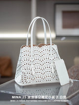 New Tote Bag French Cowhide Handmade Bag Niche Laser Engraved Hollow Leather Vegetable Basket Bag Casual Versatile Temperament