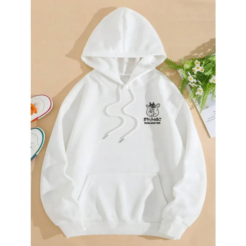 Cat Print Fleece Hoodie – Relaxed Unisex Fit