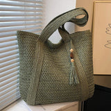 Woven Handbags Ladies Summer Woven Totes Bag with Tassel Women Shoulder Bag Large Capacity Fashion Straw Female Shopper Bag