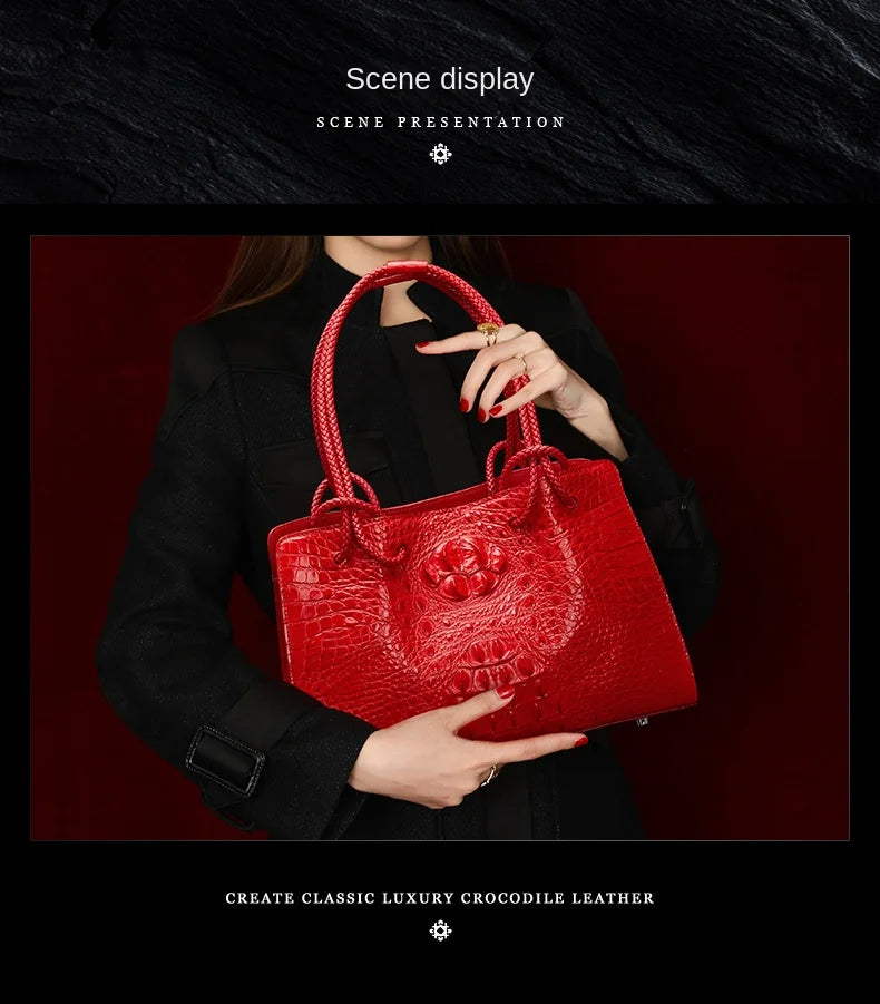 Luxury Genuine Leather Women's Bag Red Crocodile Pattern Ladies Handbags Tote Bag Fashion Travel Portable Shoulder Underarm Bags