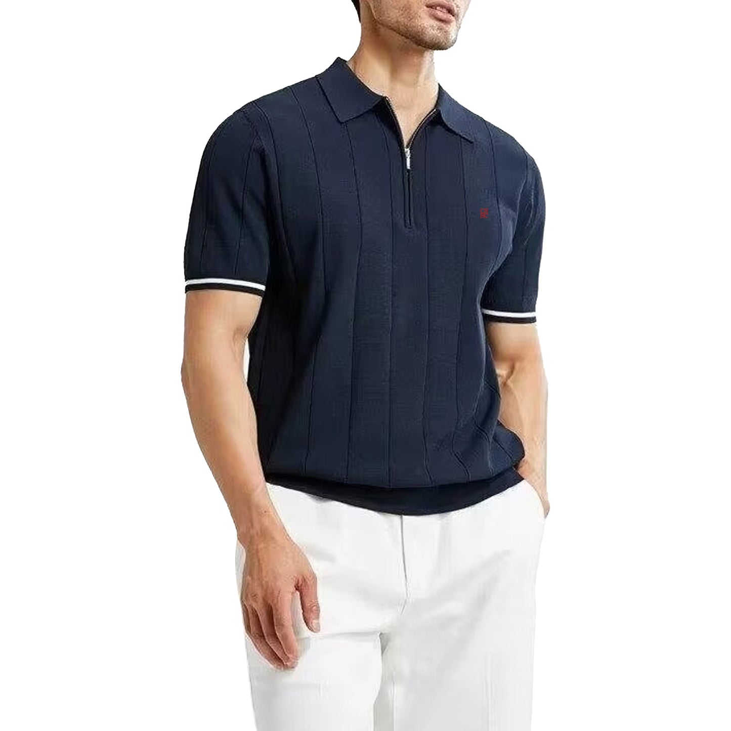 Men's Knit Polo Half-Zip | Embroidered Collar Tee