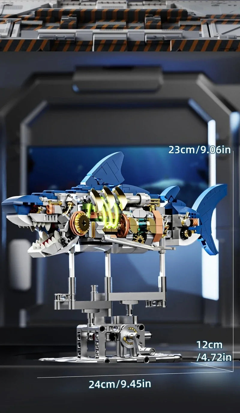 Mechanical Animal Technical Building Blocks, Light MOC Assembly Bricks, Shark Dragonfly Skull Piranha 4 Styles Adults Kids Gift