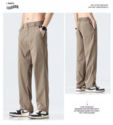 Coffee Ultra-thin Wide Pants Men Lyocell Fabric Breathable Soft Straight Casual Trousers Loose Simple Male Sweatpants