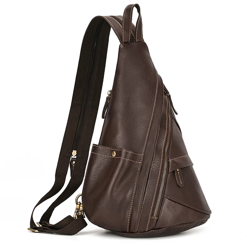 Single Shoulder Bagpack Genuine Leather Chest Bag Outdoor Riding Bag Chest Packs For Biker Men Male Sling Bags Cow Leather
