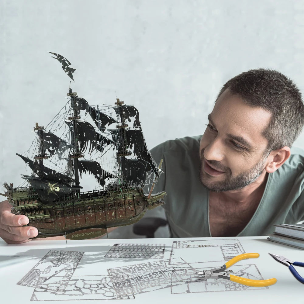 Piececool 3D Metal Puzzle The Flying Dutchman Model Building Blocks Pirate Ship Jigsaw for Teens Brain Teaser DIY Toys