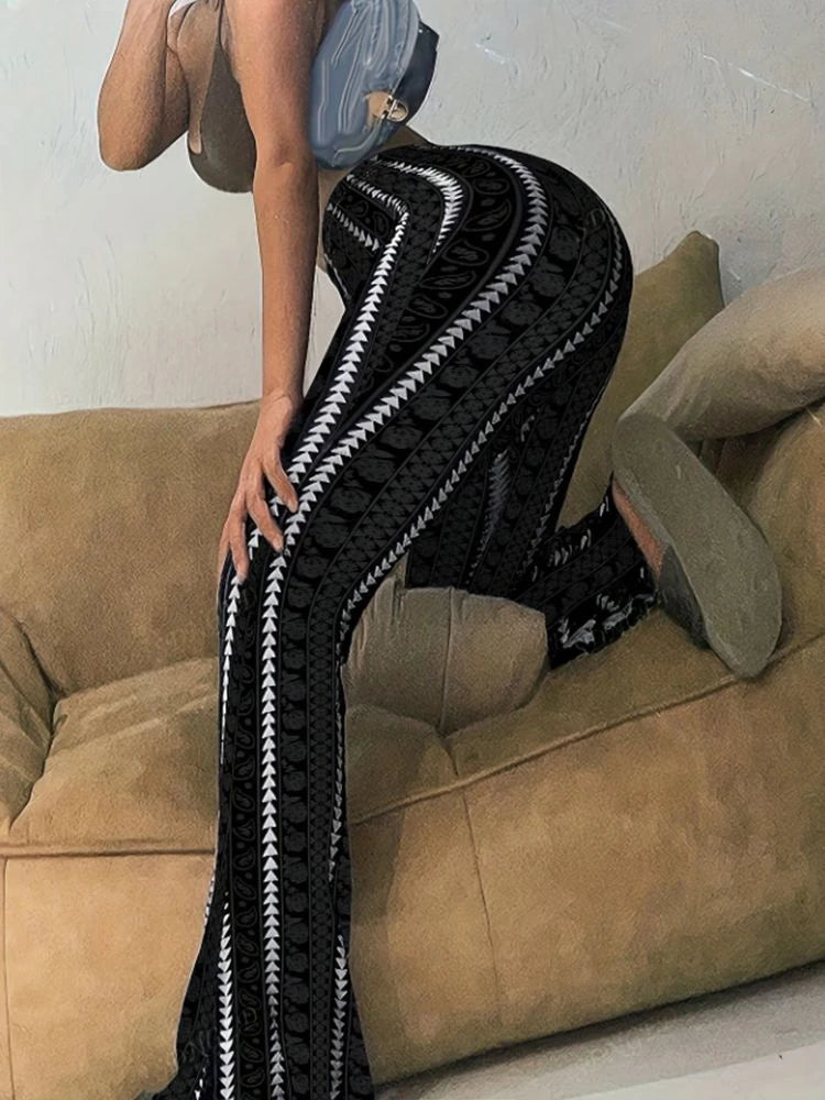 Retro Print High-Waist Flared Leggings