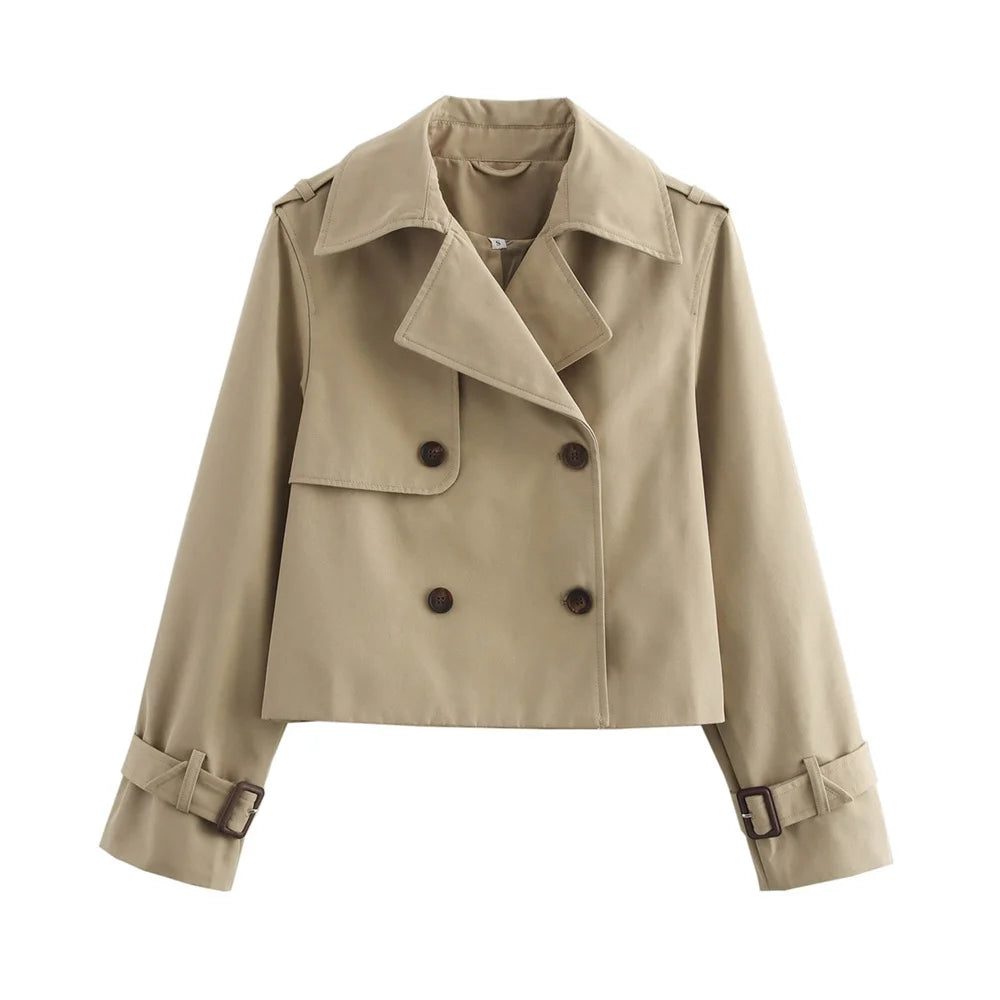 Vintage Cropped Double-Breasted Trench