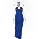 Women's Denim Bodycon Midi Dress – Backless Sleeveless Party Dress