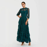 Customized Green Tulle High Quality Evening Dresses O-neck for Floor-Length Tiered A-line for Formal Evening Vestidos De Fiesta