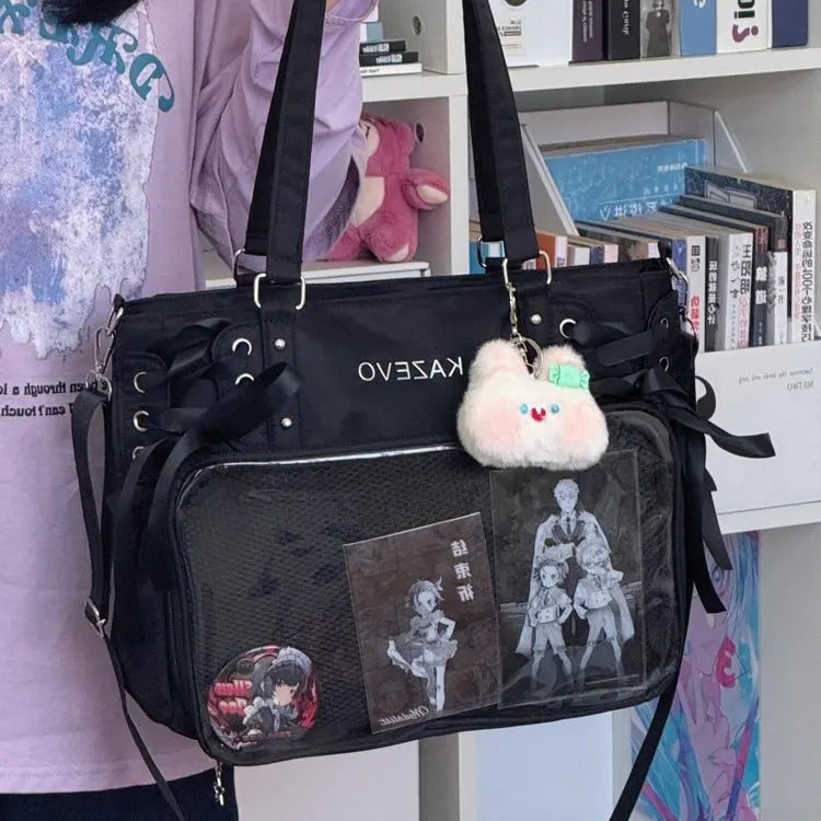 Italife Luxury Large Ita Bag with Ribbon ACG Display Women Blue Big Clear Shoulder Bag with Pin Insert Girl Pink Itabag Bow H201