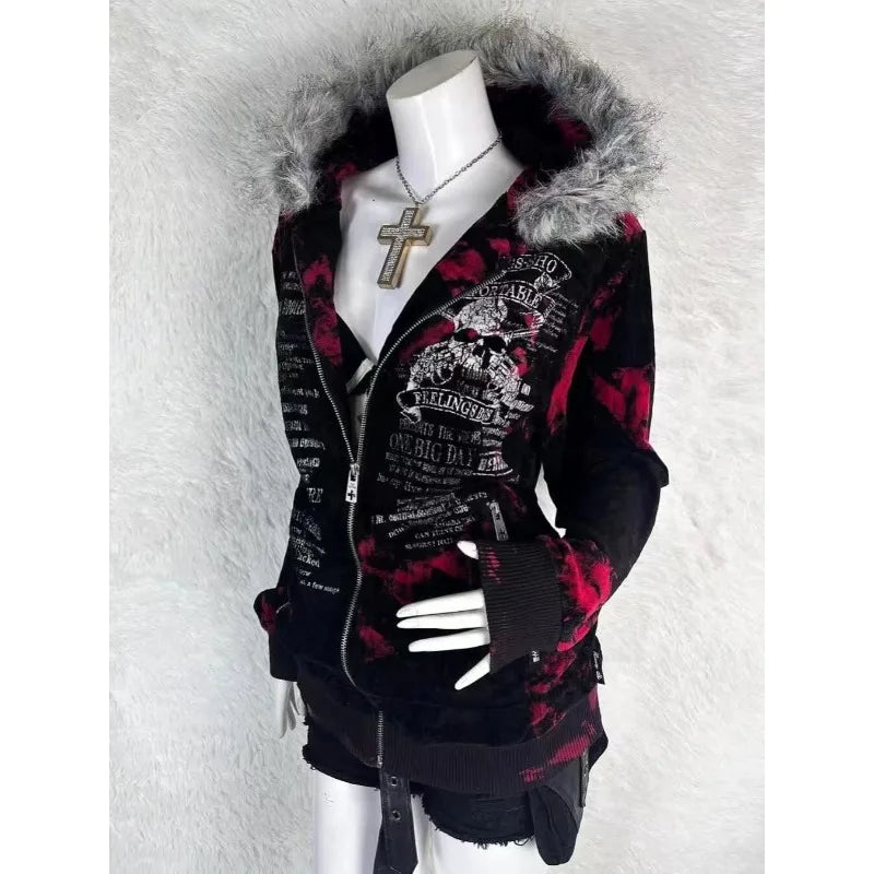Women's Geometric Print Zip-Up Hoodie