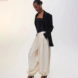 Women's Satin Lantern Pants with Pleated Detail