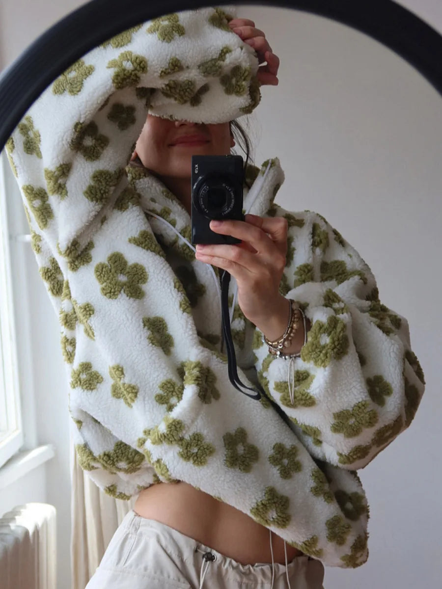 Women's Floral Fleece High-Neck Pullover