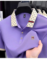 B Letter Embossed Short Sleeve Polo Shirt for Men